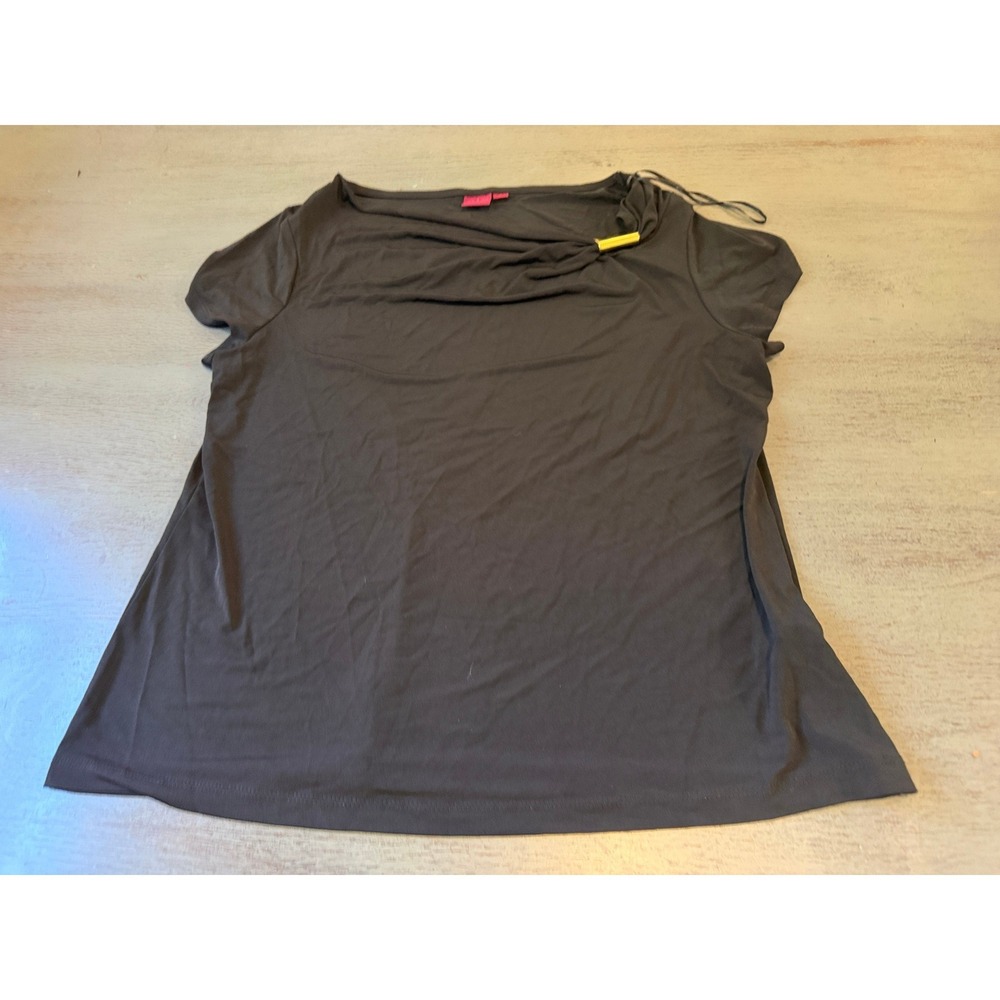 212 Collection Brown Cowl Neck Top Gold Hardware Short Sleeve Blouse Large